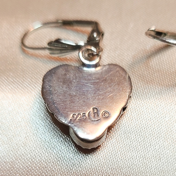 CAROLYN POLLACK Relios .925 Sterling Ruby Earrings Hearts Pierce Dangle Vintage - Picture 3 of 5